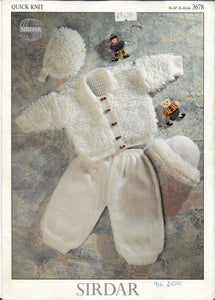 Sirdar Baby Jacket, Pants, Hat & Bonnet Knitting Instructions - 3678