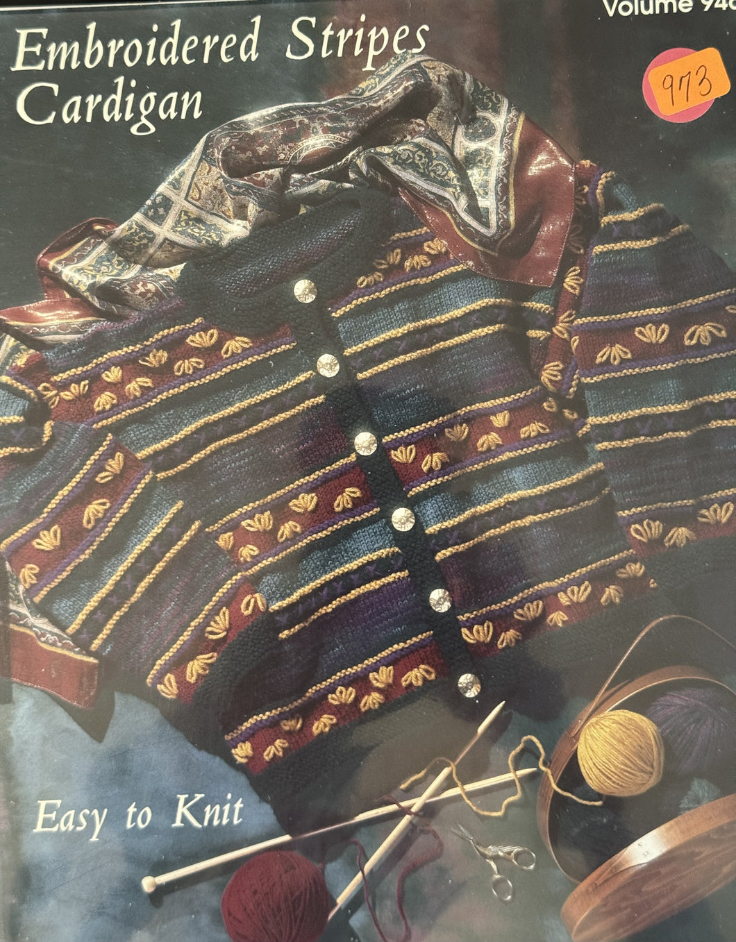 Vol 946  by Yarn Brunswick  EMBROIDERED STRIPES CARDIGAN