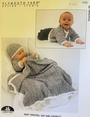 Plymouth Pattern  # 1121 – Baby Sweater, Hat & Coverlet