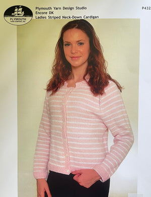 Plymouth Pattern  # P432 – Ladies Striped Neck Down Cardigan