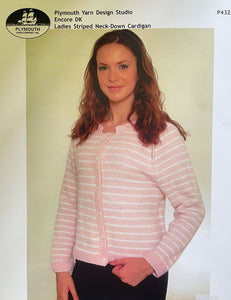 Plymouth Pattern  # P432 – Ladies Striped Neck Down Cardigan